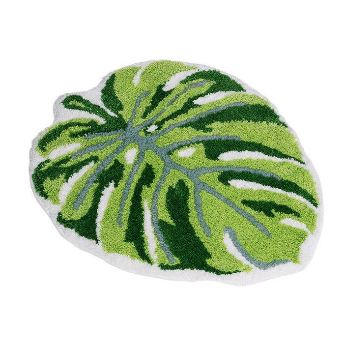 Feblilac Green Leaf Bath Mat, Monstera Bathroom Rug, Soft Flush Non-Slip Water Absorbent Mat