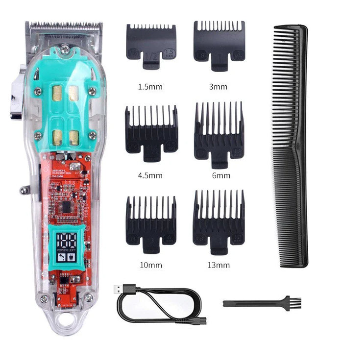 Cross-Border Transparent Hair Clipper LCD Digital Display Hair Salon Electric Clipper USB Rechargeable Razor Lithium Battery 18650