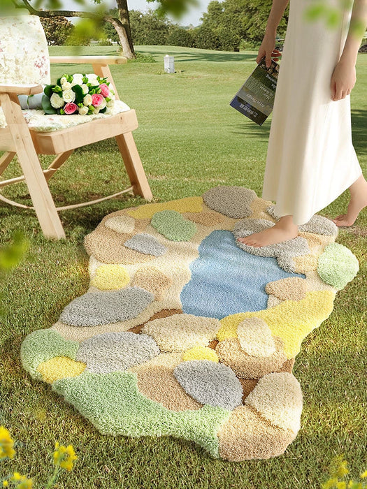 Feblilac Irregular Light Colored Moss Bedroom Rug Long Runner