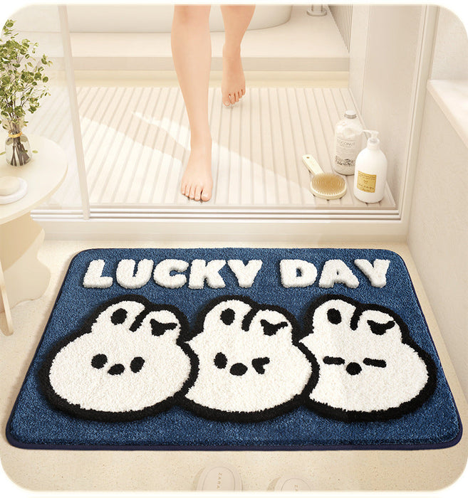 Feblilac Cute Animals Lucky Day White Rabbit Tufted Bath Mat