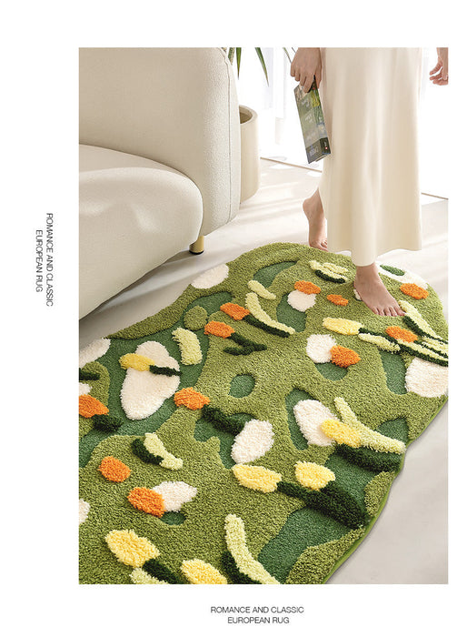 Feblilac Green Moss and Flowers Tufted Bath Mat