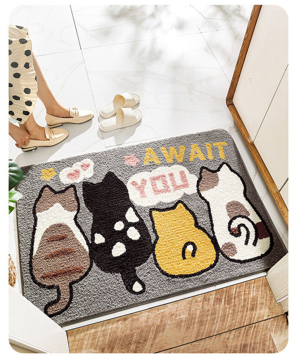 Feblilac Waiting Cat Tufted Bath Mat