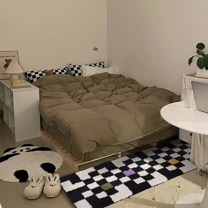 Black and White Checkerboard Bedroom Mat