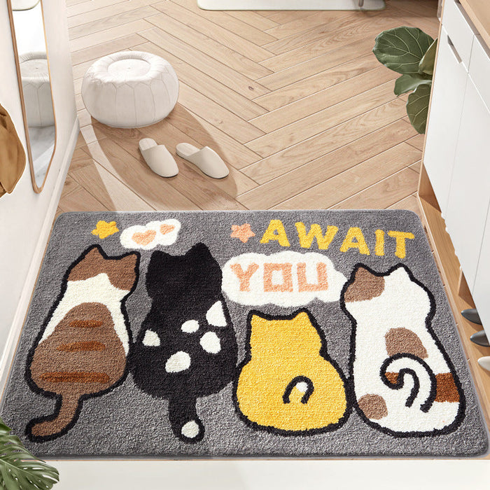 Feblilac Waiting Cat Tufted Bath Mat