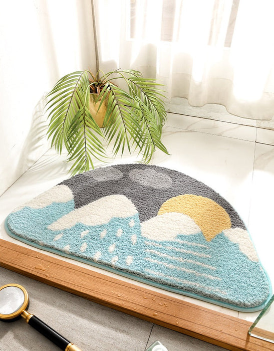 Feblilac Semicircle Sun and Mountain Bath Mat, Sunrise in Snow Mountains Mat