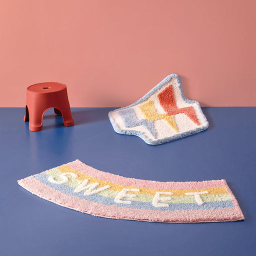 Pink Sweet Rainbow Bathroom Mat, Cute Ellipse Bath Rug