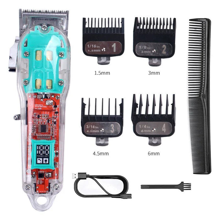 Cross-Border Transparent Hair Clipper LCD Digital Display Hair Salon Electric Clipper USB Rechargeable Razor Lithium Battery 18650