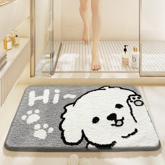 Feblilac Cute Animals Hello Dog Tufted Bath Mat