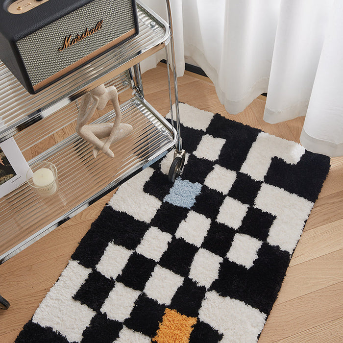 Black and White Checkerboard Bedroom Mat