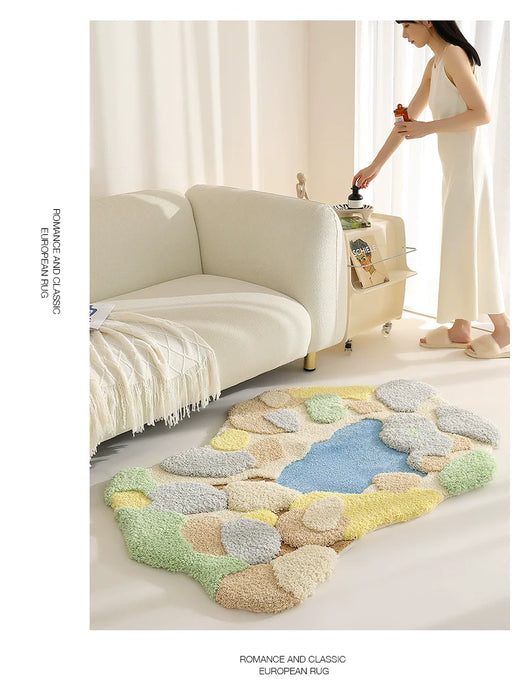 Feblilac Irregular Light Colored Moss Bedroom Rug Long Runner