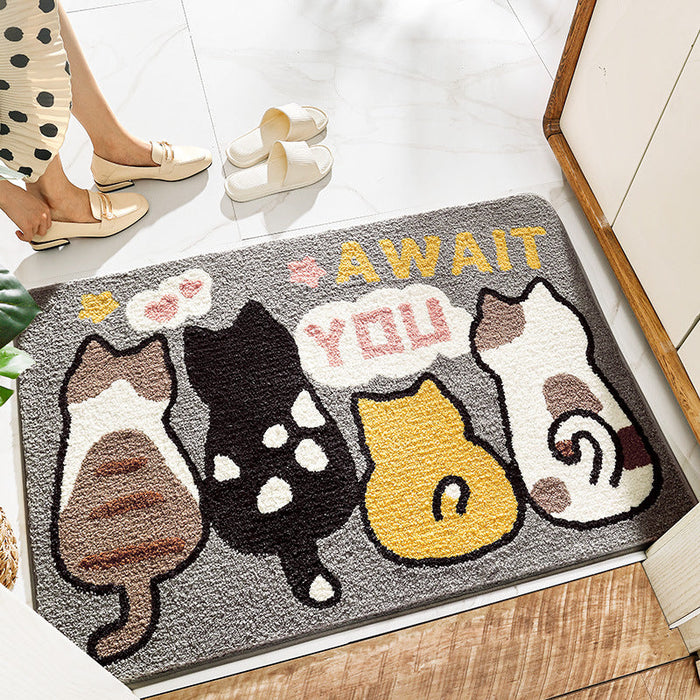 Feblilac Waiting Cat Tufted Bath Mat