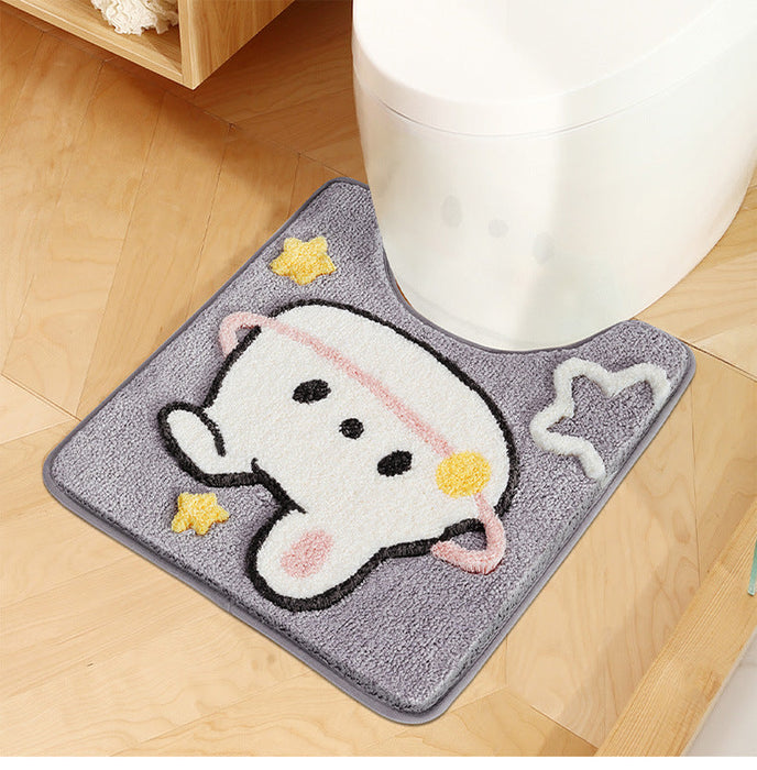 Feblilac Pentagram and Rabbit Tufted Bathroom Mat Toilet U-Shaped Floor Mat