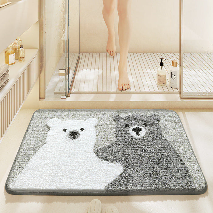 Feblilac Cute Animals Black and White Bear Tufted Bath Mat