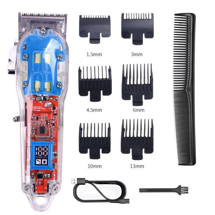 Cross-Border Transparent Hair Clipper LCD Digital Display Hair Salon Electric Clipper USB Rechargeable Razor Lithium Battery 18650