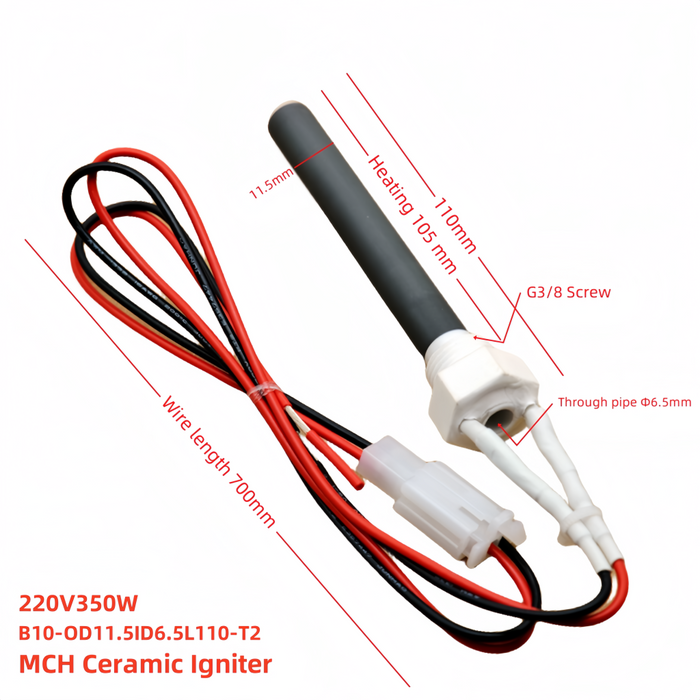 220V 350W Biomass Pellet Oven Igniter MCH Igniter Dry Burning Resistance Ceramic Heating Tube