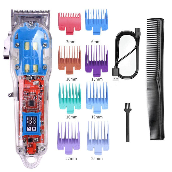 Cross-Border Transparent Hair Clipper LCD Digital Display Hair Salon Electric Clipper USB Rechargeable Razor Lithium Battery 18650