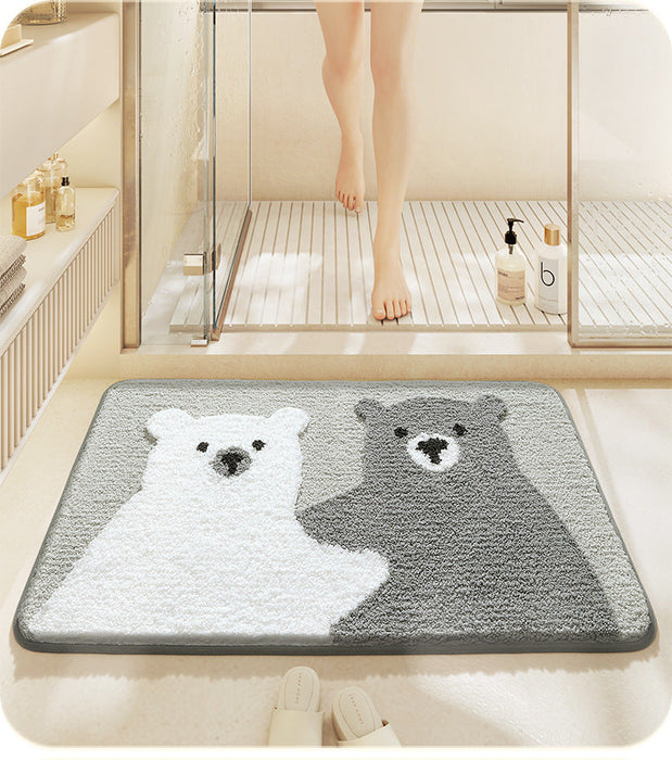 Feblilac Cute Animals Black and White Bear Tufted Bath Mat