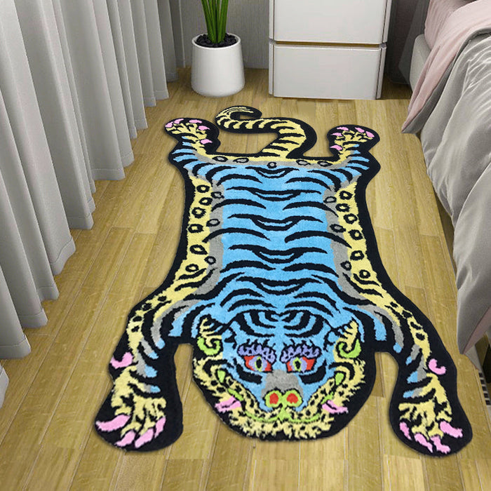 Yellow and Blue Tiger Tufted Bath Mat Mom‘s Day Gift, Tibetan Style