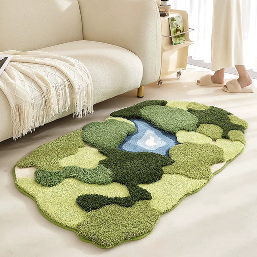 Feblilac Green Forest Moss Bedroom Rug Long Runner