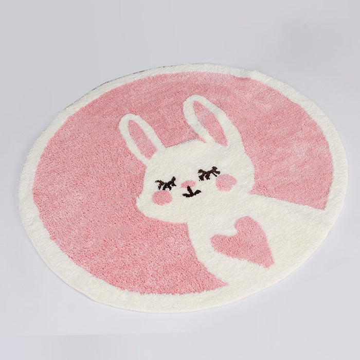 Feblilac Pink Rabbit Bath Mat, Cute Cartoon Animal Round Bathroom Rug, Soft Flush Non-Slip Water Absorbent Mat