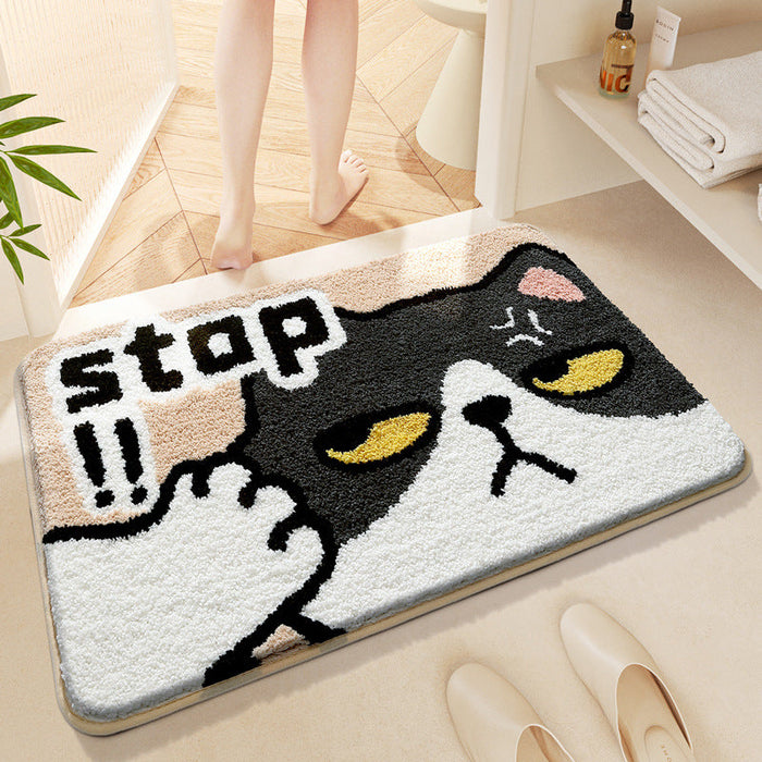 Feblilac Cute Animals Cat Stop Tufted Bath Mat