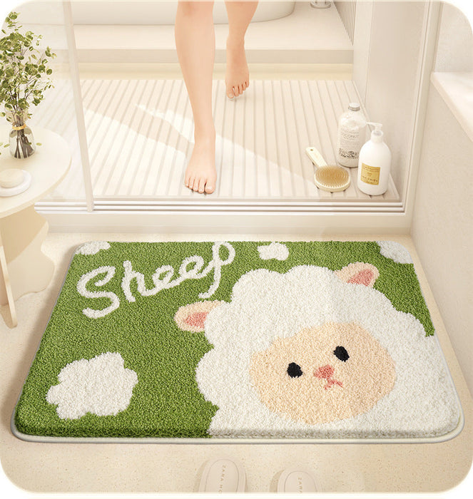 Feblilac Cute Animals Little White Sheep Tufted Bath Mat