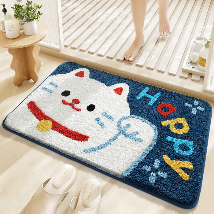 Feblilac Cute Animals Lucky Happy Cat Tufted Bath Mat