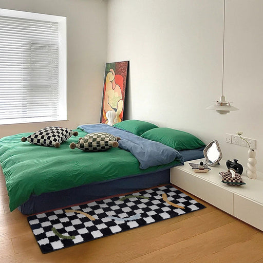 Black and White Checkerboard Bedroom Mat