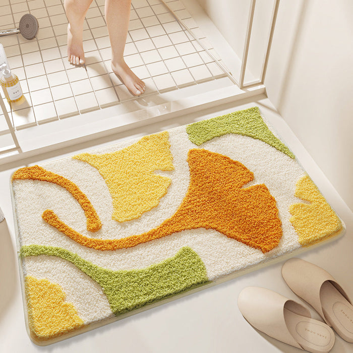 Feblilac Colorful Ginkgo Leaves Tufted Bath Mat