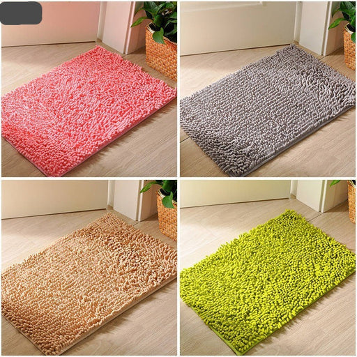 Chenille Non-Slip Microfiber Shag Bathroom Rug Mat, Solid Color