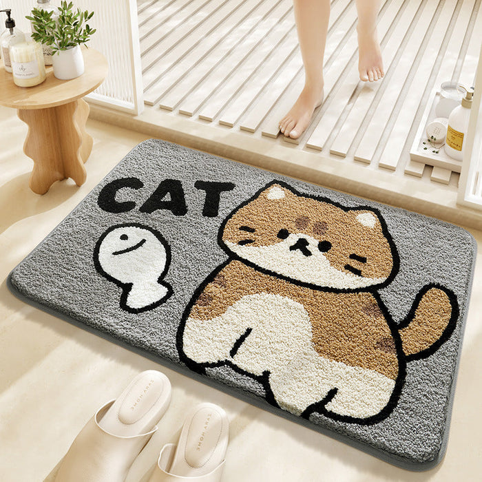 Feblilac Cute Animals Salted Fish and Cat Tufted Bath Mat