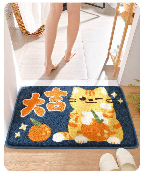 Feblilac Auspicious Oranges and Cat Tufted Bath Mat