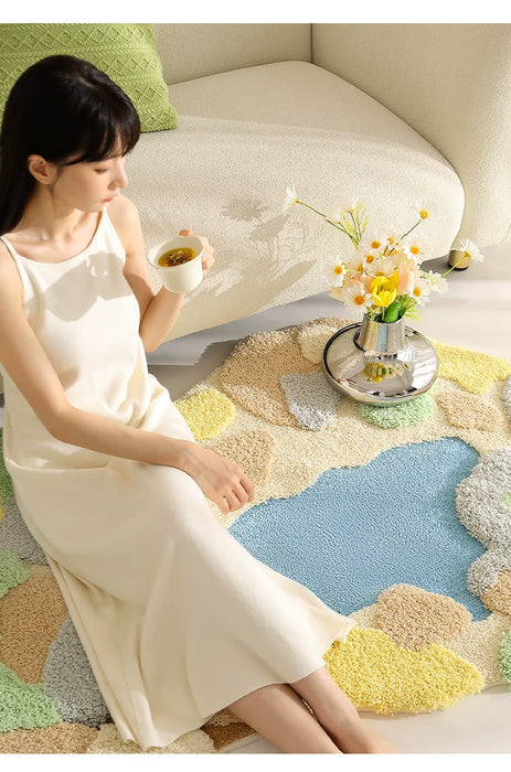 Feblilac Irregular Light Colored Moss Bedroom Rug Long Runner