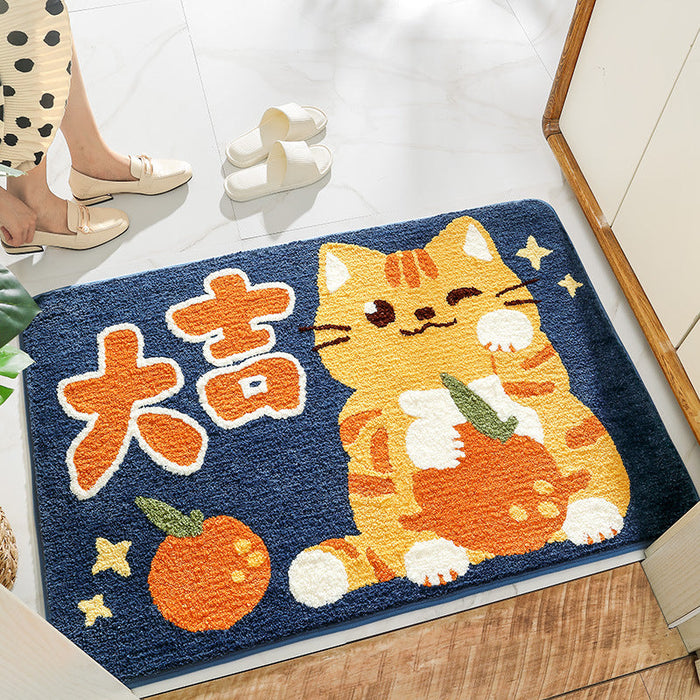 Feblilac Auspicious Oranges and Cat Tufted Bath Mat