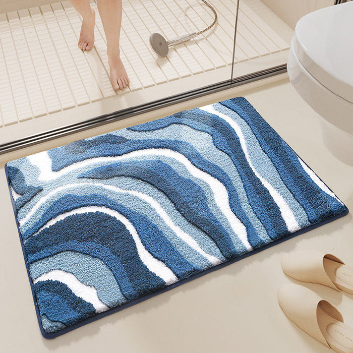 Abstract Blue Orange Curve Bath Mat, Tufted Mat for Bathroom