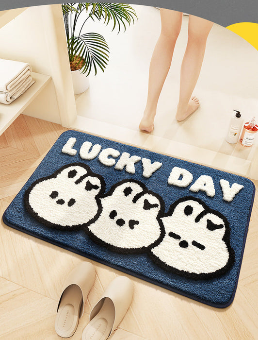 Feblilac Cute Animals Lucky Day White Rabbit Tufted Bath Mat