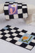 Black and White Checkerboard Bath Mat, Blue Flower Bathroom Rug, Soft Plush Water-Absorbent