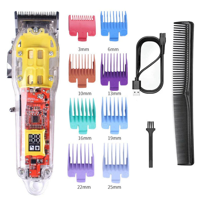 Cross-Border Transparent Hair Clipper LCD Digital Display Hair Salon Electric Clipper USB Rechargeable Razor Lithium Battery 18650