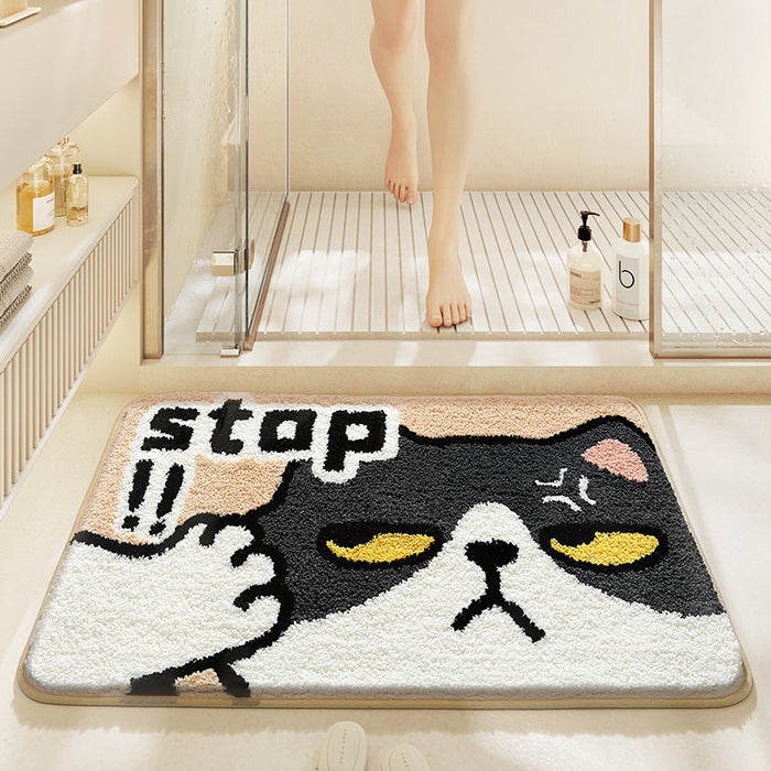 Feblilac Cute Animals Cat Stop Tufted Bath Mat