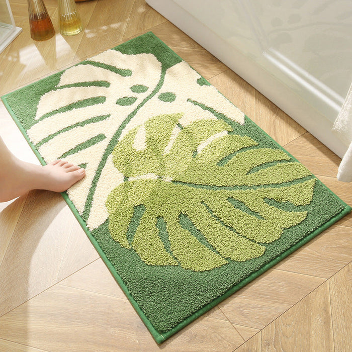 Feblilac Brown Leaves Bath Mat, Floral Bathroom Rugs Mat