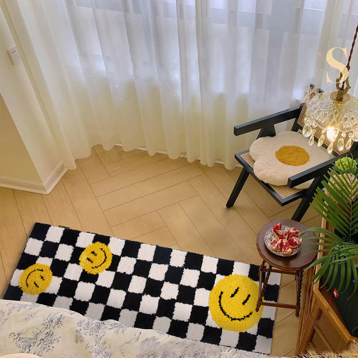 Black and White Checkerboard Bedroom Mat