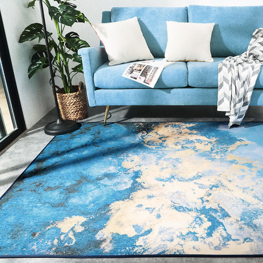 Feblilac Abstract Golden Cloud and Blue Sky Mat Rug Carpet