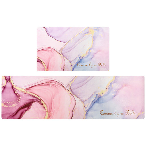 Feblilac Pink Purple Gradient Abtract Stream PVC Leather Kitchen Mat