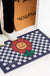 Red Floret and Black Check Door Mat