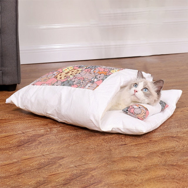 Removable Dog Cat Bed Cat Sleeping Bag Sofas Mat Winter Warm Cat House Small Pet Bed Puppy Kennel Nest Cushion Pet Products