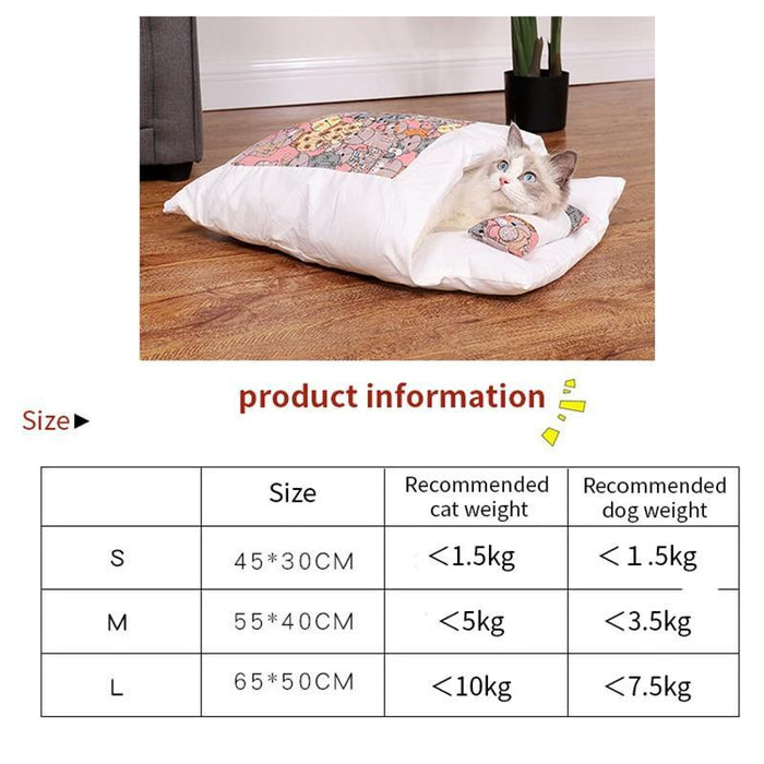 Removable Dog Cat Bed Cat Sleeping Bag Sofas Mat Winter Warm Cat House Small Pet Bed Puppy Kennel Nest Cushion Pet Products