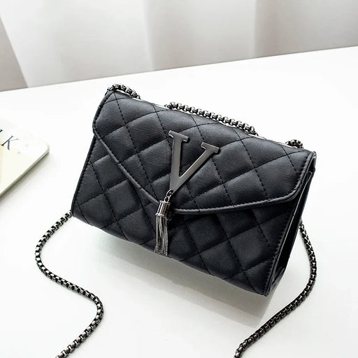 Black Luxury Handbags And Purse Women PU Leather Messenger Shoulder Bag Plaid Female Crossbody Bag Tassel Quilted Brand