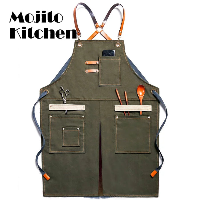 Adjustable Neckband Waistline Denim Apron Convenient Front Pocket Foldable Soft Wear-resistant Overalls for Home Kitchen Garden