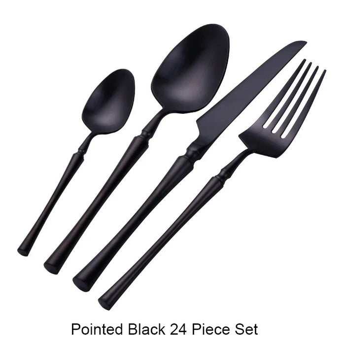 24 Pcs Mirror Matte Stainless Steel Black Gold Silver Cutlery Dinnerware Tableware Knife Spoon Fork Flatware Set Dishwasher Safe