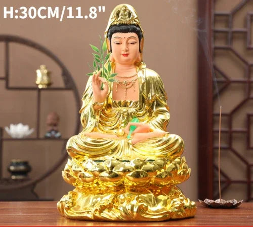 30CM/11.8"(H) Home worship of Guanyin Buddha Temple Handmade resin Guanyin Bodhisattva household ornaments Nanhai Guanyin God